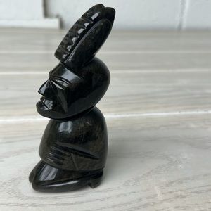 Vintage 🖤 Hand Carved Black/Green Stone Mexican Aztec Art Sculpture Deity